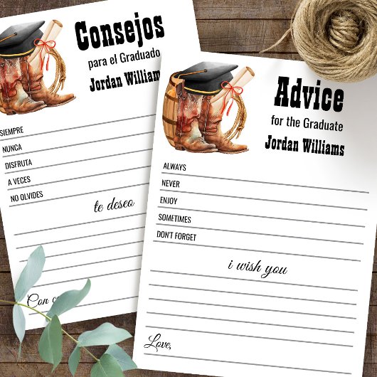 Western Graduation Advice English Spanish card 招待状