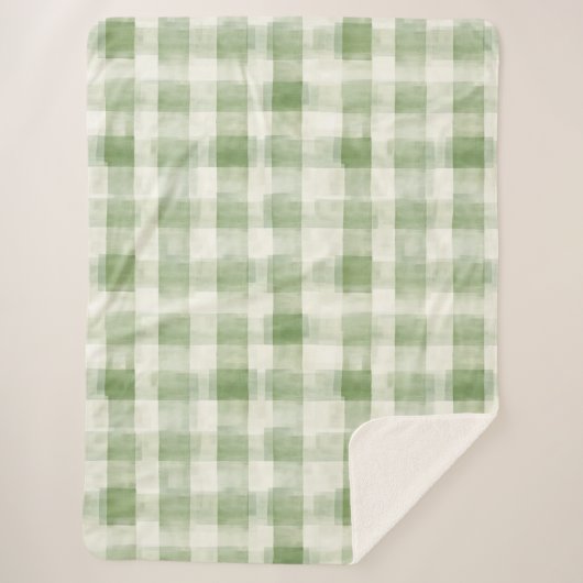 Western Green Cream Plaid Stripes Christmas シェルパブランケット (正面)