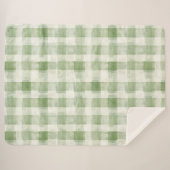 Western Green Cream Plaid Stripes Christmas シェルパブランケット (正面(横))