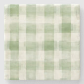 Western Green Cream Plaid Stripes Country   ストーンコースター (正面)