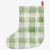 Western Green Cream Plaid Stripes Country ラージクリスマスストッキング (裏面)