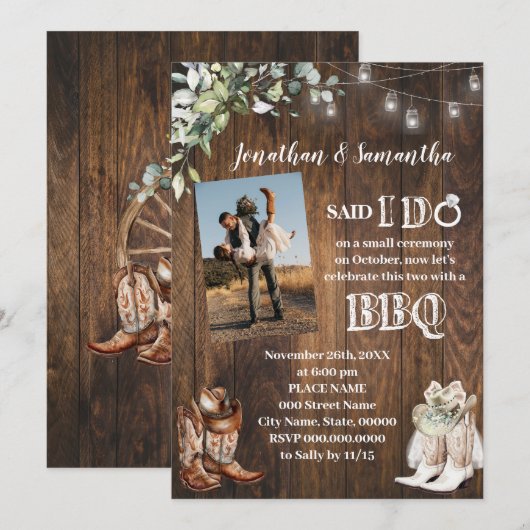 Western Greenery Said I do BBQ After Wedding 招待状 (正面/裏面)