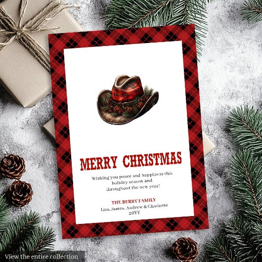 Western greeting card red black tartan border シーズンカード