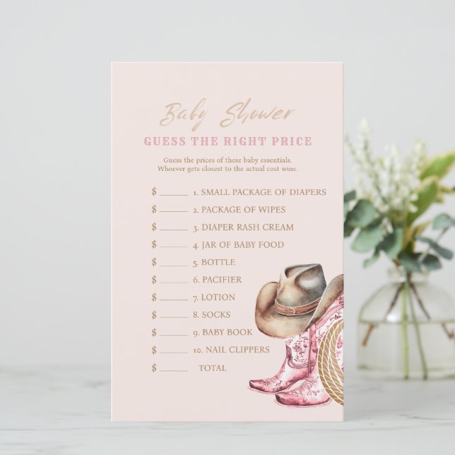  Western Guess the Price Baby Shower Game card (スタンド正面)