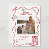Western Hand Drawn Cowboy Boots Christmas 4 Photos シーズンカード (正面)