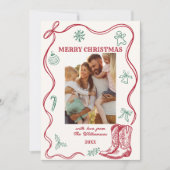 Western Hand Drawn Cowboy Boots Christmas Photo シーズンカード (正面)