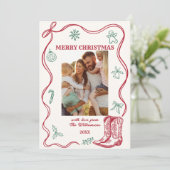 Western Hand Drawn Cowboy Boots Christmas Photo シーズンカード (スタンド正面)