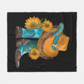 Western Hat And Cowboy Boots With Sunflowers フリースブランケット (正面(横))