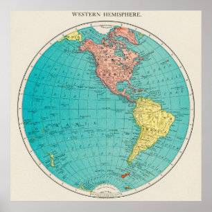 Western Hemisphere World Atlas Map ポスター