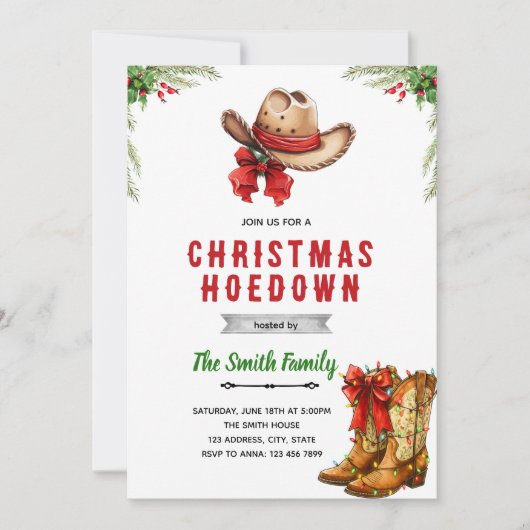 Western Hoedown Christmas Party invitation 招待状 (正面)