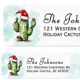 Western Holiday Cactus Christmas Return Address ラベル
