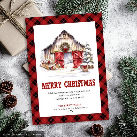 Western holiday card buffalo plaid country シーズンカード