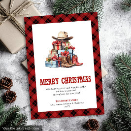 Western holiday card buffalo plaid typography シーズンカード