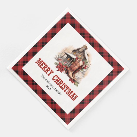 Western holiday napkins buffalo plaid Christmas  (コーナー)