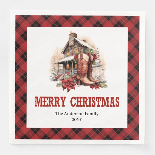 Western holiday napkins buffalo plaid Christmas  (正面)