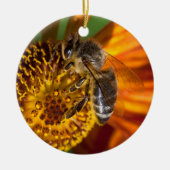 Western Honey Beeマクロフォト セラミックオーナメント (正面)