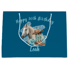 Western Horse Birthday Gift Bag – Navy  ラージペーパーバッグ