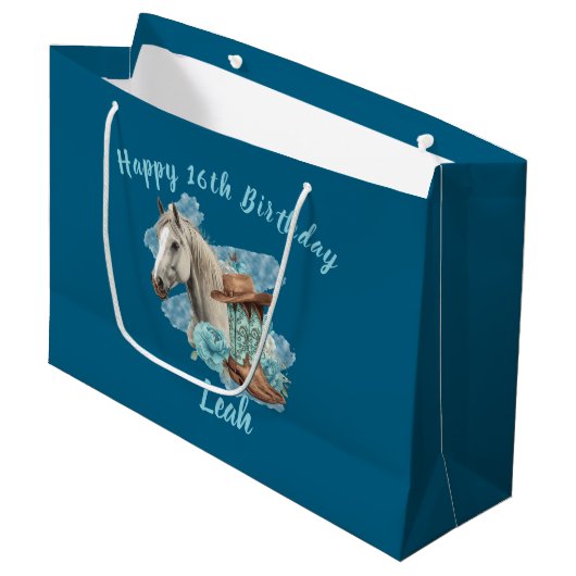 Western Horse Birthday Gift Bag – Navy  ラージペーパーバッグ (正面アングル)