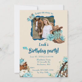 Western Horse Floral Birthday Invitation – Cream 招待状