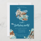 Western Horse Floral Birthday Invitation – Navy 招待状 (正面)