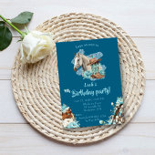 Western Horse Floral Birthday Invitation – Navy 招待状
