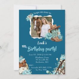 Western Horse Floral Birthday Invitation – Navy 招待状