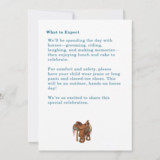 Western Horse Floral Birthday Invitation – Navy 招待状 (裏面)