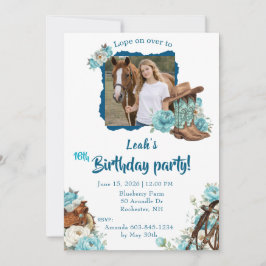 Western Horse Floral Birthday Invitation – White 招待状