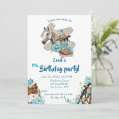 Western Horse Floral Birthday Invitation – White 招待状 (スタンド正面)
