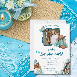 Western Horse Floral Birthday Invitation – White 招待状