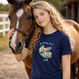 Western Horse Floral Birthday- Navy Tシャツ