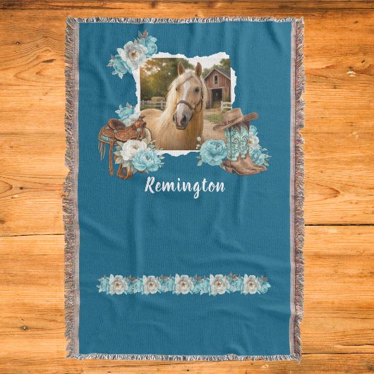 Western Horse Floral Blanket スローブランケット