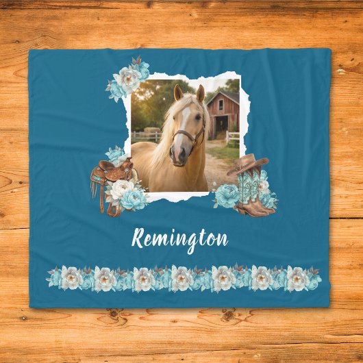 Western Horse Floral Blanket フリースブランケット
