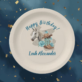 Western Horse Floral Equestrian- Cream Paper Plate ペーパープレート