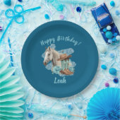 Western Horse Floral Equestrian- Navy ペーパープレート (パーティー)