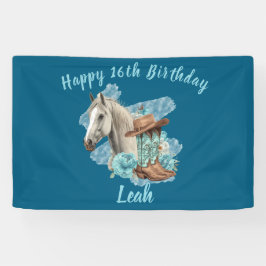 Western Horse Floral Equestrian- Navy 横断幕