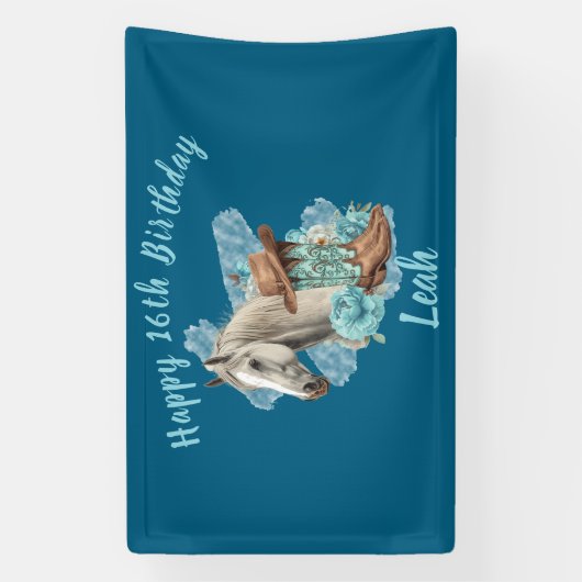 Western Horse Floral Equestrian- Navy 横断幕 (縦)