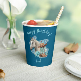 Western Horse Floral Equestrian- Navy 紙コップ