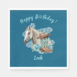 Western Horse Floral Equestrian- Navy Napkins スタンダードランチョンナプキン