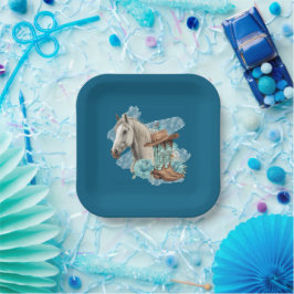 Western Horse Floral Equestrian- Navy Paper Plates ペーパープレート