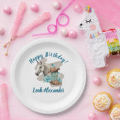 Western Horse Floral Equestrian- White ペーパープレート (パーティー)