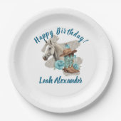 Western Horse Floral Equestrian- White ペーパープレート (正面)