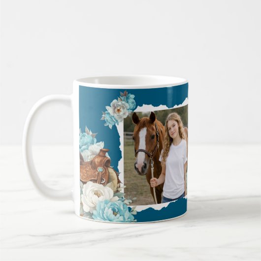 Western Horse Floral Mug – Navy コーヒーマグカップ (左)