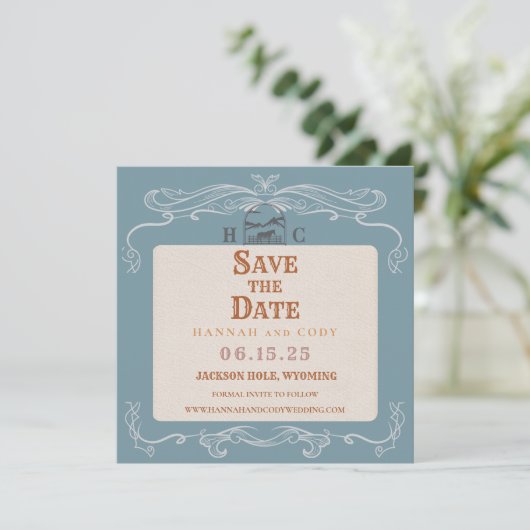 Western Horse Lovers Wedding Save the Date Card (スタンド正面)