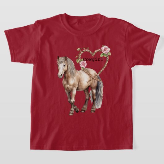 Western Horse Pink Floral Heart Rope Tシャツ (レイダウン)