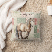 Western Horse Pink Floral quilt クッション (ブランケット)