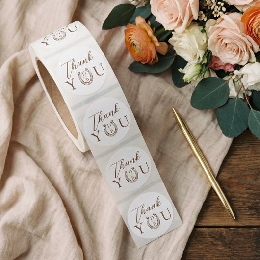 Western Horseshoe Monogram Wedding Thank You  ラウンドシール