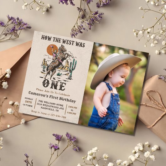 Western How The West Was One 1 Birthday Photo 招待状