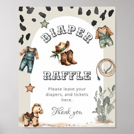 Western Howdy Baby Cowboy Baby Shower Diaper Raffl ポスター (正面)