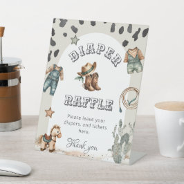 Western Howdy Baby Cowboy Shower Diaper Raffle 台座サイン